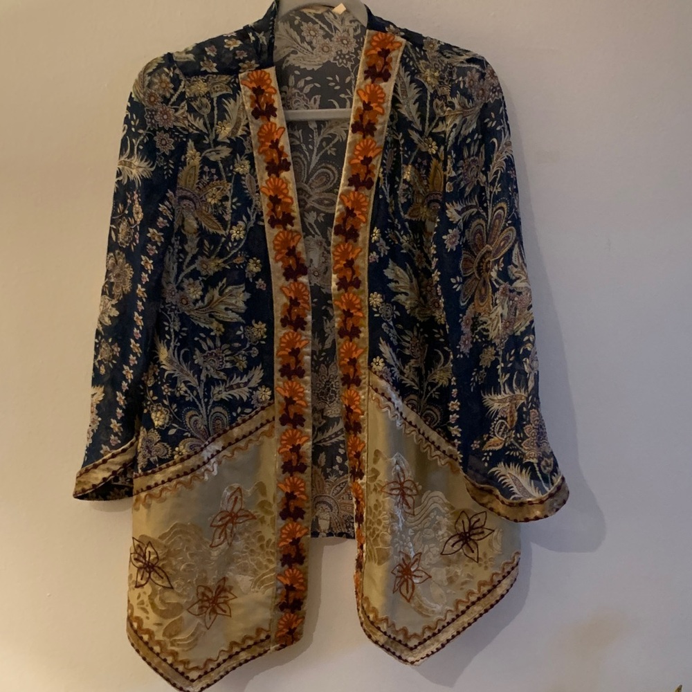 Soft Surroundings Floral Cardigan - Navy and Gold - Preloved